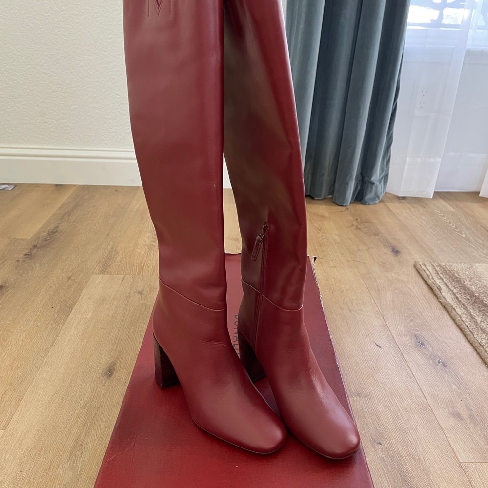 Mercedes Castillo brand new tall boots size 7 with 3 inch heel. Burgundy color